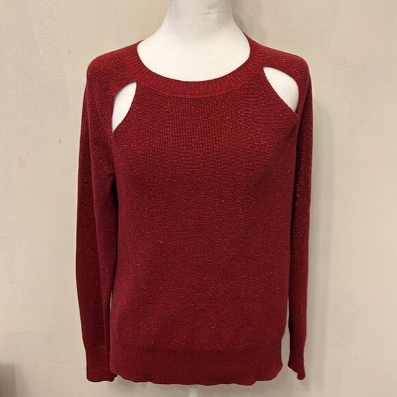 Michael Michael Kors red metallic long sleeve cut out sweater Size S EUC - Picture 2 of 9